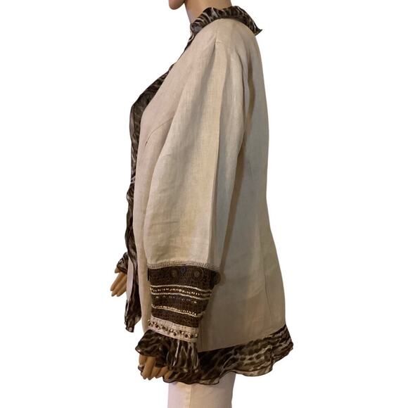 Chico's Women's 100% Linen Blazer with Animal Print Embellishments women’s XL - Picture 2 of 6